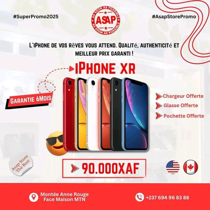 📱 iPhone XR à 90.000 FCFA SEULEMENT 🔥 🇺🇸 Modèle original, très propre + Garantie incluse ✅